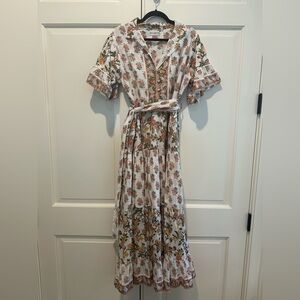 Floral Print Maxi Dress - Cream and Brown